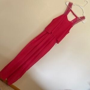 THE Hanger pink embroidered sleeveless flowing maxi layered dress medium